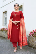 Monjolika Fashion Red Color Rayon Cotton Embroidered Ceremonial Salwar Suit | Grocsy