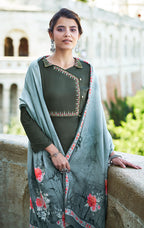 Monjolika Fashion Dark Sea Green Color Rayon Cotton Embroidered Ceremonial Salwar Suit | Grocsy
