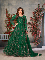 Monjolika Fashion Green Color Net Embroidered Anarkali Salwar Suit | Grocsy