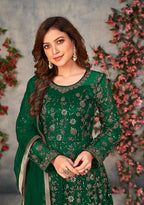 Monjolika Fashion Green Color Net Embroidered Anarkali Salwar Suit | Grocsy