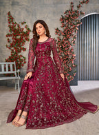 Monjolika Fashion Magenta Color Net Embroidered Anarkali Salwar Suit | Grocsy