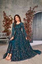 Monjolika Fashion Light Blue Color Net Embroidered Anarkali Salwar Suit | Grocsy