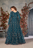 Monjolika Fashion Light Blue Color Net Embroidered Anarkali Salwar Suit | Grocsy