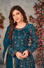 Monjolika Fashion Light Blue Color Net Embroidered Anarkali Salwar Suit | Grocsy