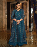 Monjolika Fashion Dark Teal Color Georgette Anarkali Lehenga Style Suit | Grocsy