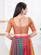 Joban Fashion Copper Tissue Elbow Sleeveless Front Open Blouse | Grocsy