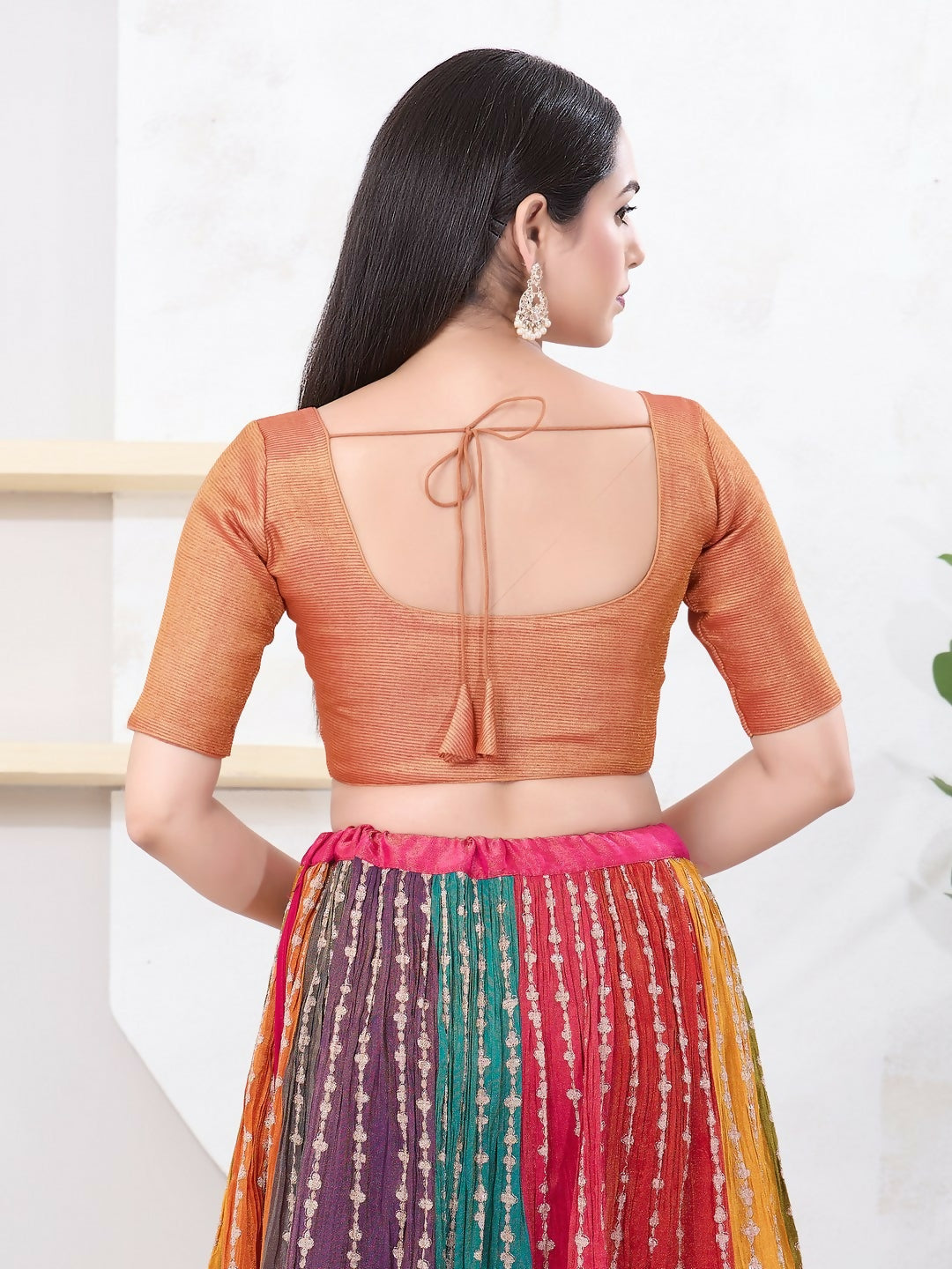 Joban Fashion Copper Tissue Elbow Sleeveless Front Open Blouse | Grocsy