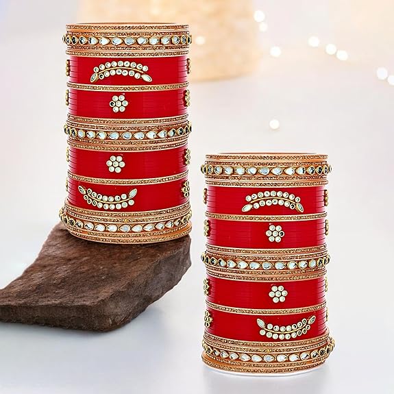 Tehzeeb Creations Bridal Bangle Set Red Designer Chura Wedding Punjabi Choora Fashion Jewellery Chuda For Women | Grocsy
