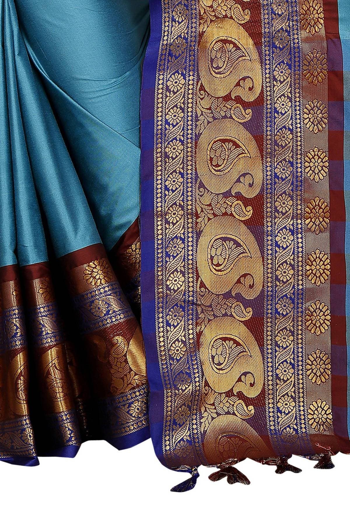 Vamika Banarasi Silk Blue Weaving Saree | Grocsy
