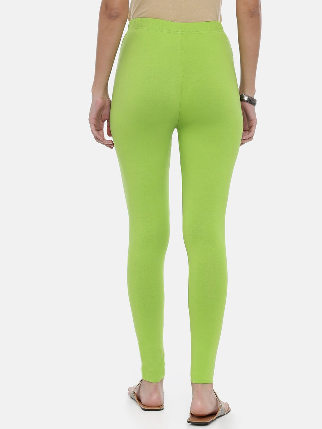 Souchii Lime Green Solid Ankle-Length Leggings | Grocsy