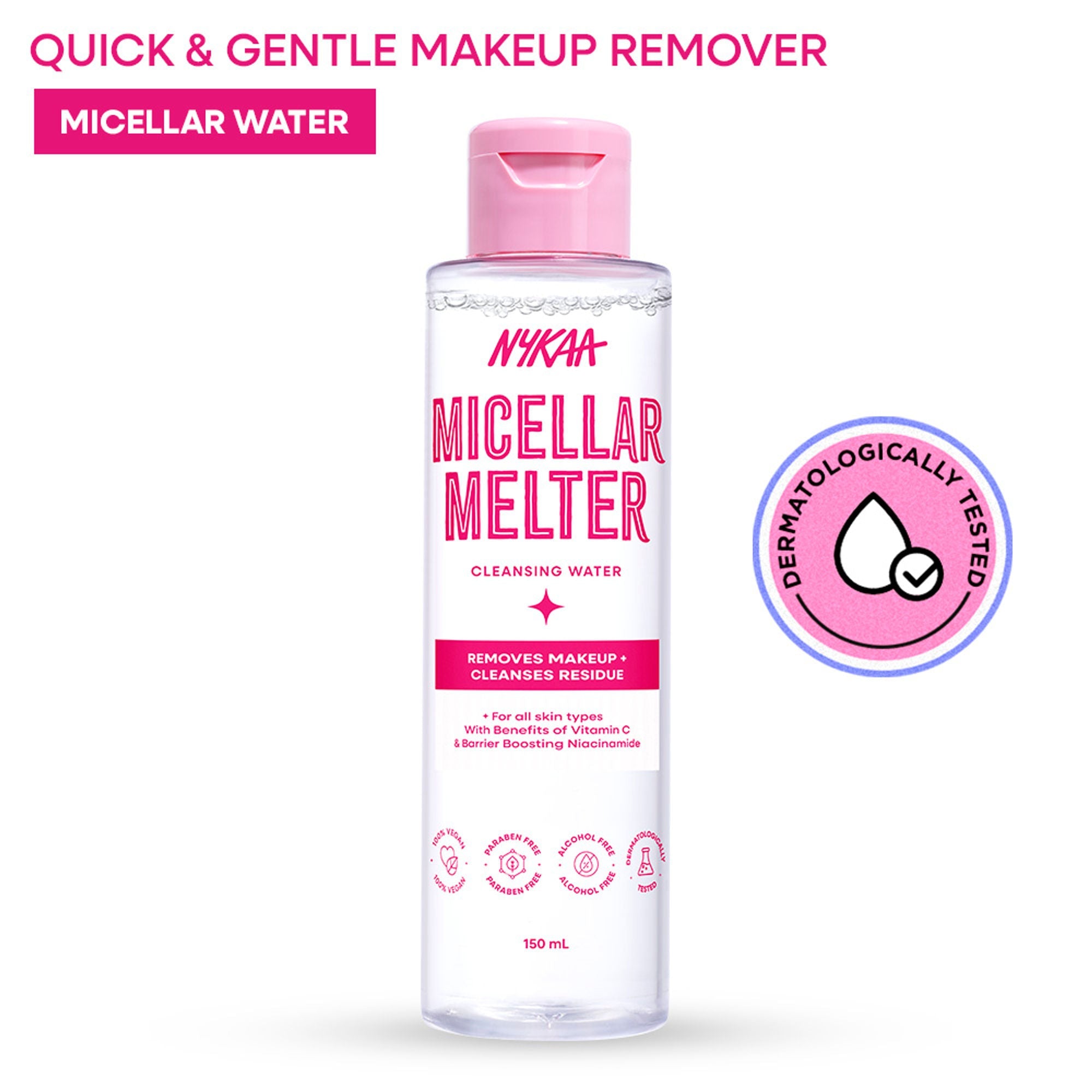 Nykaa Micellar Melter Cleansing Water - Sensitive Skin Gentle Cleanser With Vitamin C & Niacinamide | Grocsy