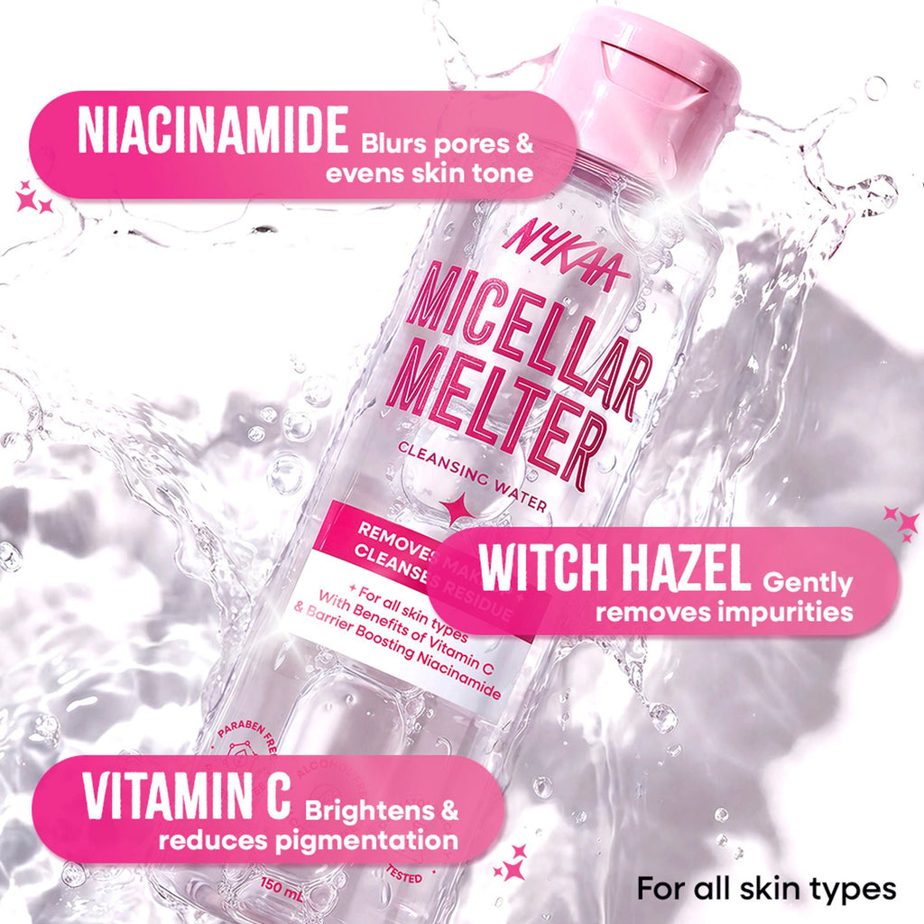 Nykaa Micellar Melter Cleansing Water - Sensitive Skin Gentle Cleanser With Vitamin C & Niacinamide | Grocsy