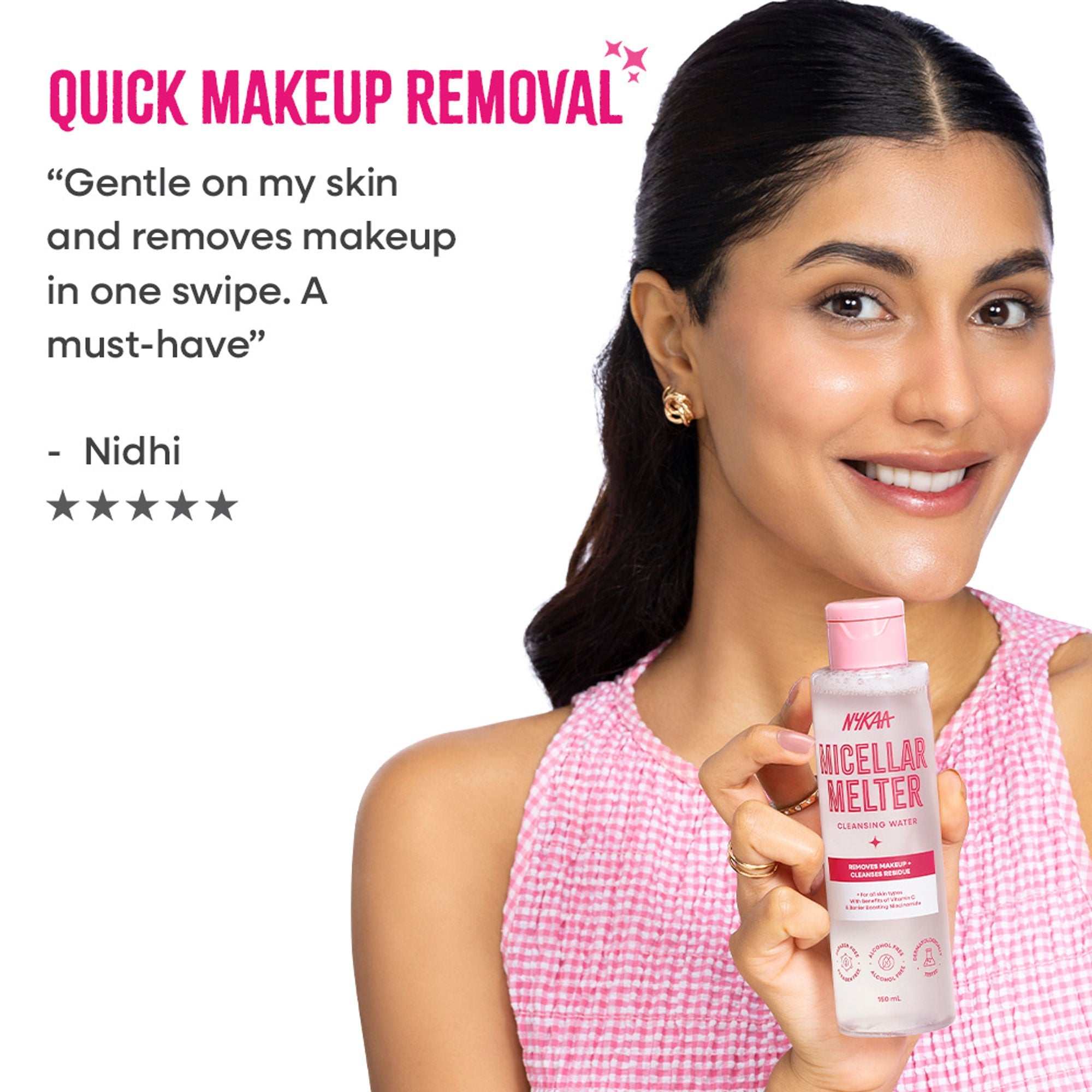 Nykaa Micellar Melter Cleansing Water - Sensitive Skin Gentle Cleanser With Vitamin C & Niacinamide | Grocsy