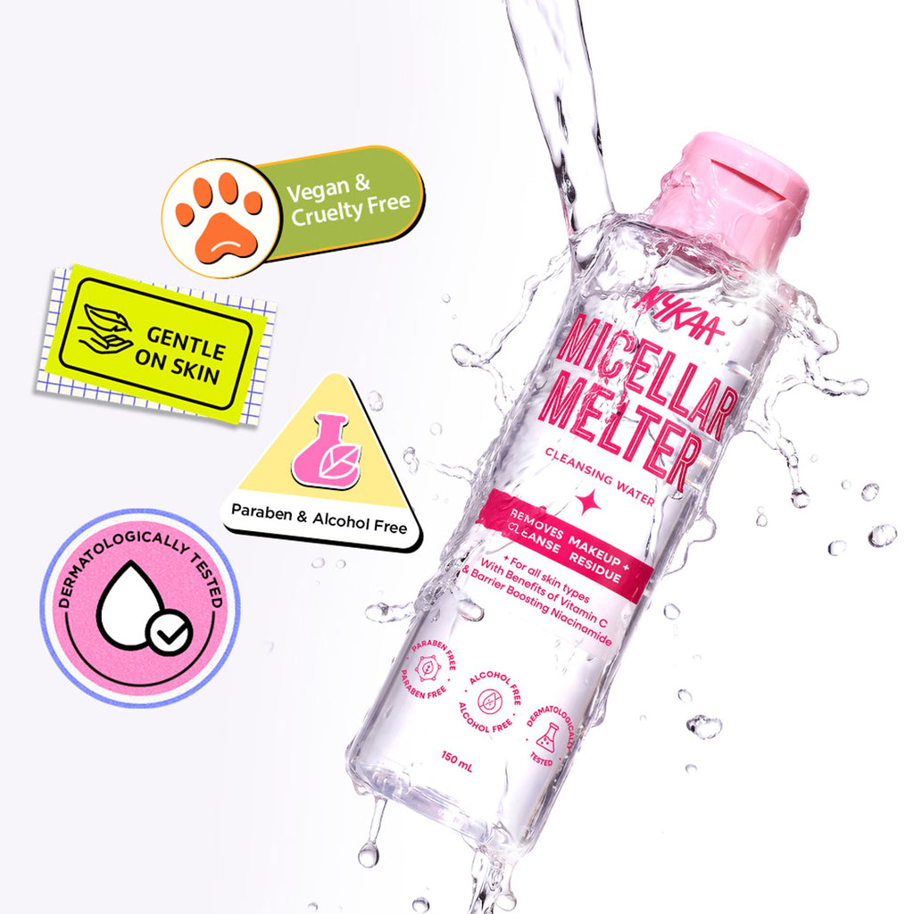 Nykaa Micellar Melter Cleansing Water - Sensitive Skin Gentle Cleanser With Vitamin C & Niacinamide | Grocsy