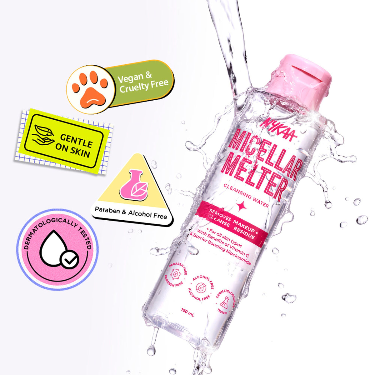 Nykaa Micellar Melter Cleansing Water - Sensitive Skin Gentle Cleanser With Vitamin C & Niacinamide | Grocsy