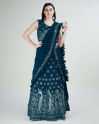 Teal Georgette Sequence Embroidered Lehenga Choli with Dupatta - Tanya | Grocsy