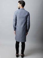 Even Apparels Grey Color Pure Cotton Solid Men's Kurta With Shirt Collar (MMS149) | Grocsy