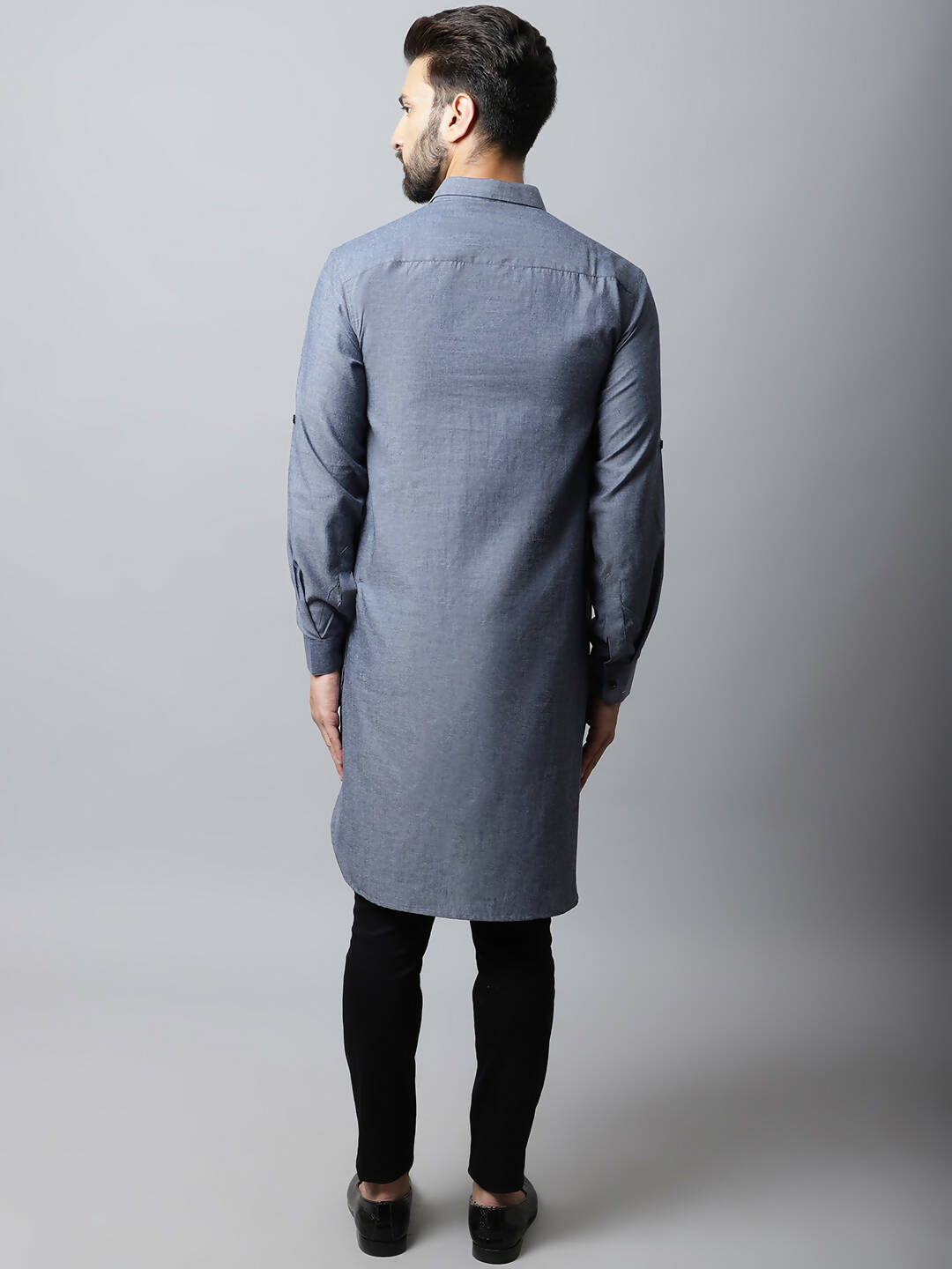 Even Apparels Grey Color Pure Cotton Solid Men's Kurta With Shirt Collar (MMS149) | Grocsy