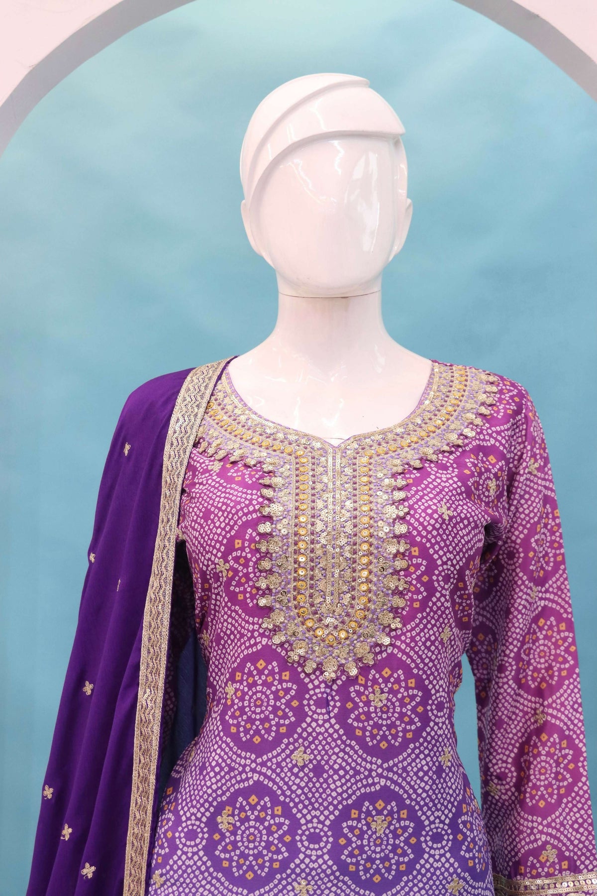 Anaita Lavender Digital print with Embroidered Silk Stitched Plazo Suit(Free Size) | Grocsy
