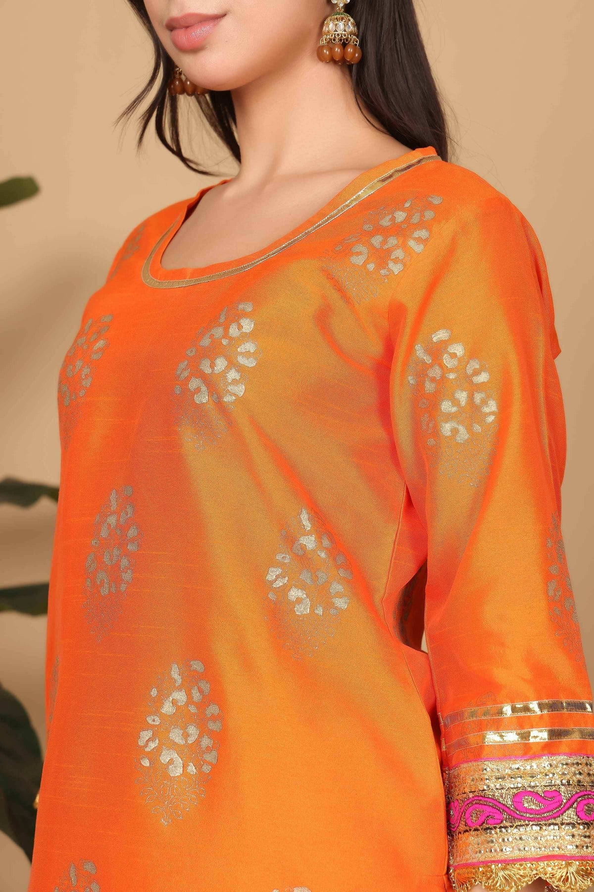 Joban Fashion Orange Silk Lehenga Set | Grocsy