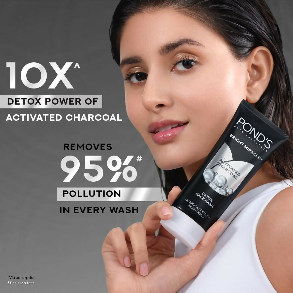 Ponds Bright Miracle Detox Facewash 10X Power of Activated Charcoal For Deep Cleaned Skin, Reveals Glow | Grocsy
