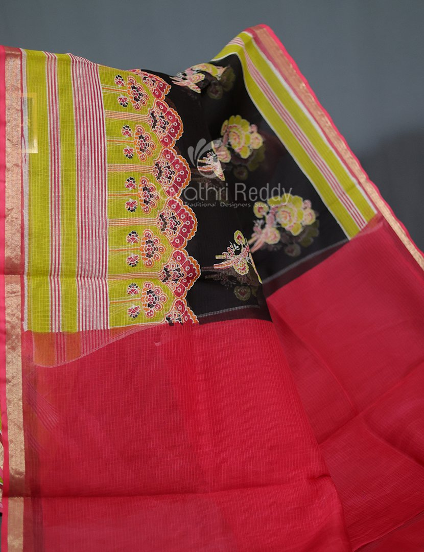 Shades of Black With Block Design Pure Kota Cotton Saree By Gayathri Reddy Designer Studio | Grocsy
