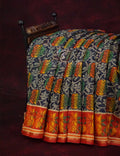 Shades of Dark Navy Blue With Orange Blouse Creeper Design Semi Chanderi Saree By Gayathri Reddy Designer Studio | Grocsy