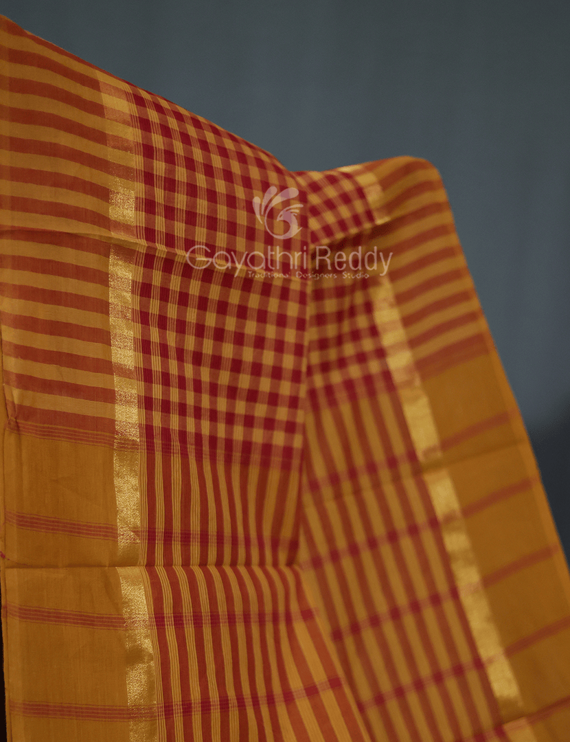 Mustard And Maroon Combo With Checks Pure Mangalgiri Cotton Saree By Gayathri Reddy Designer Studio | Grocsy