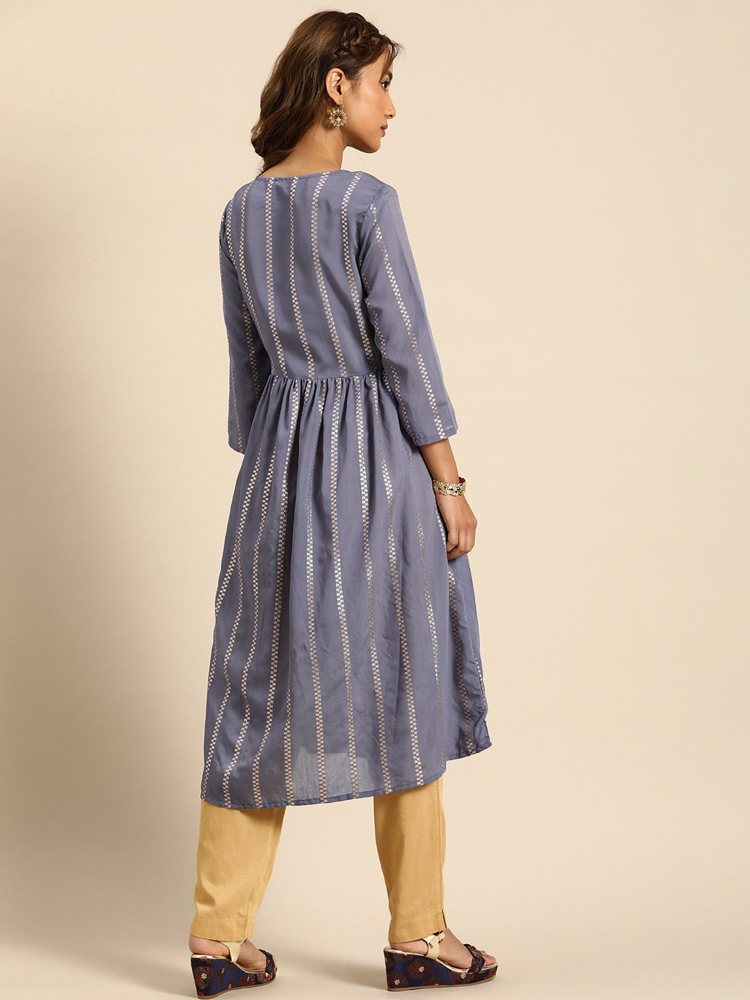 Sangria Women Jacquard Chanderi Silk Anarkali Kurta | Grocsy