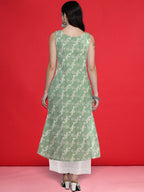 Indo Era Geometric Printed Round Neck Sleeveless Gotta Patti Cotton Straight Kurta | Grocsy