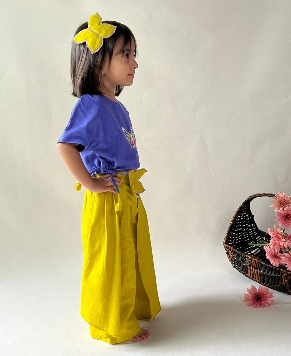 ArthLife Mustard Purple Butterfly Embroidered Co-Ord Set | Grocsy