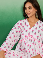 Sangria Floral Printed Pure Cotton Anarkali Kurta With Trouser | Grocsy