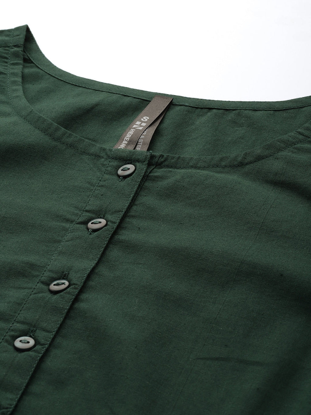 HERE&NOW Women Green Pure Cotton Solid Kurta | Grocsy