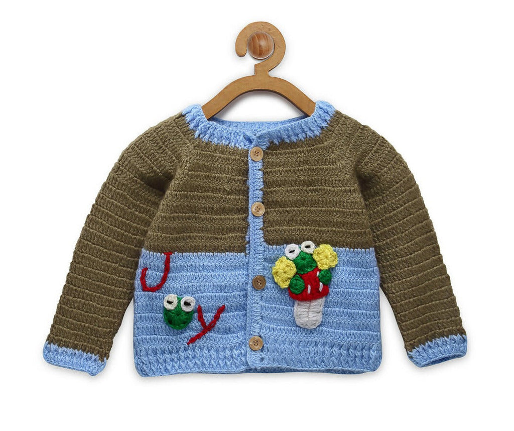 Chutput Kids Blue Coloured Solid Pullover with Applique Detail | Grocsy
