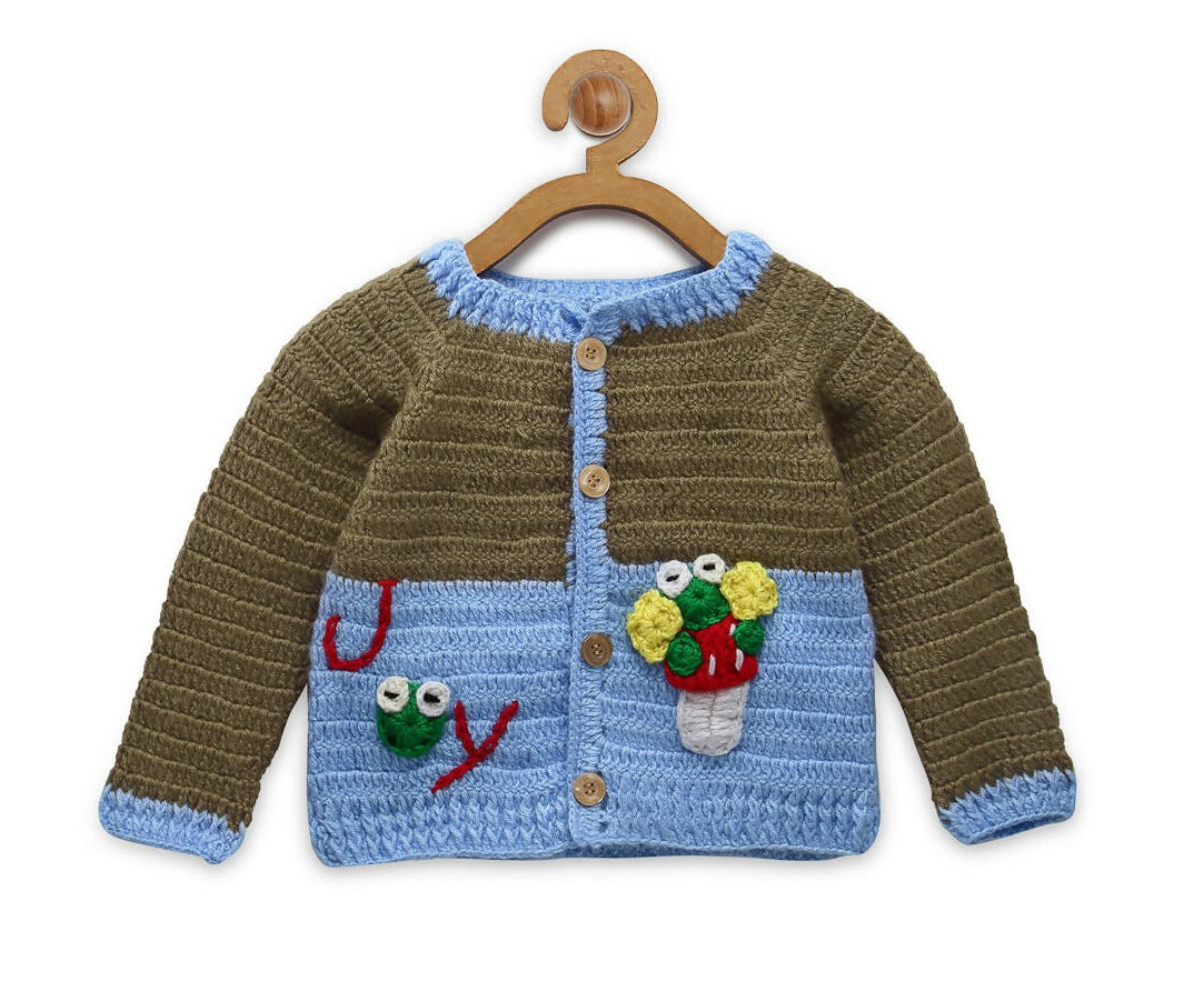 Chutput Kids Blue Coloured Solid Pullover with Applique Detail | Grocsy