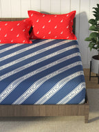 Nautica Blue & Red Striped Cotton 160 TC King Bedsheet With 2 Pillow Covers | Grocsy