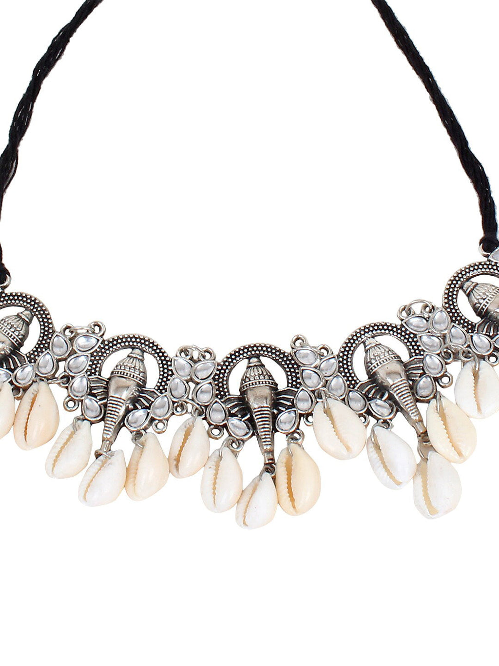 Cardinal Women Oxidised Silver-Toned Ganesh Choker Necklace Jewellery Set | Grocsy