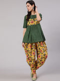 Aks Floral Printed Pure Cotton Kurti With Dhoti Pants | Grocsy