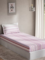 DDecor Purple & White Ethnic Motifs 144 TC Cotton Single Bedsheet with 1 Pillow Cover | Grocsy