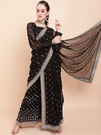 Sangria Black & White Embellished Sequinned Pure Georgette Palazzo Saree | Grocsy