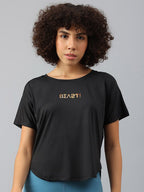 MKH Women Typography Drop-Shoulder Sleeves Dri-FIT Sports T-shirt | Grocsy