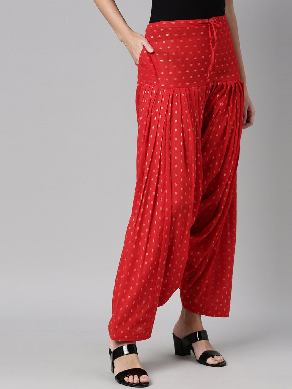 Souchii Red & Gold-Coloured Woven Design Pure Cotton Patiala | Grocsy