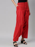 Souchii Red & Gold-Coloured Woven Design Pure Cotton Patiala | Grocsy