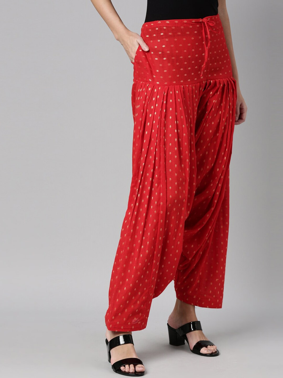Souchii Red & Gold-Coloured Woven Design Pure Cotton Patiala | Grocsy