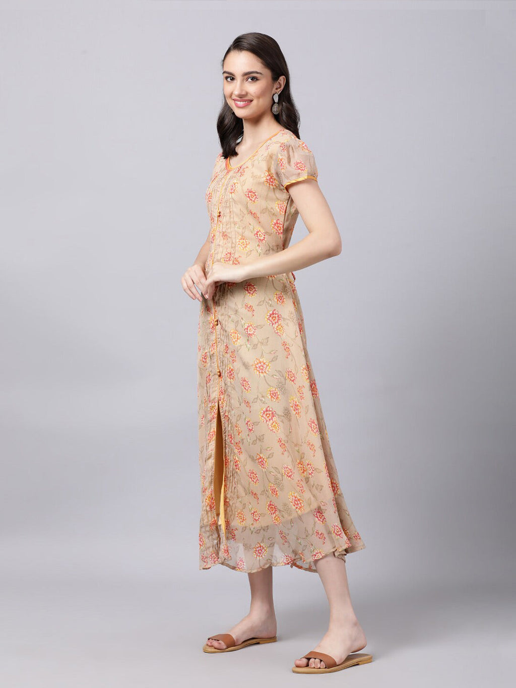 Souchii Women Grey Floral Printed Chiffon A-Line Dress | Grocsy