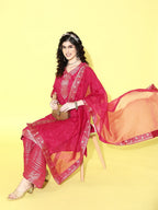 Sangria Floral Yoke Design Jacquard Kurta with Palazzos & With Dupatta | Grocsy