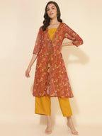 Janasya Women's Mustard Moss Solid Festive Crop Top Set | Grocsy