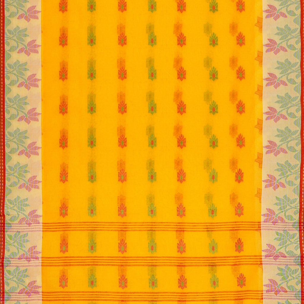 Exclusive Collection 100% Pure Cotton Yellow Tant Saree With Hand Weaving Work | Grocsy