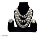 Tehzeeb Creations Women's Silver Colour Oxidised Necklace Set With Mirror Work | Grocsy