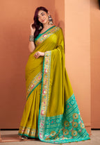 Anaita Mustard Silk Zari Weaving With Classic Patola Saree With Blouse | Grocsy